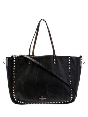 Valentino Black Leather Rockstud Tote with Detachable Strap